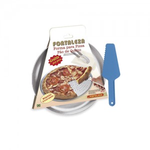 Forma Para Pizza Italiana Furada Aluminio + Espátula 35cm - Alumínio Fortaleza