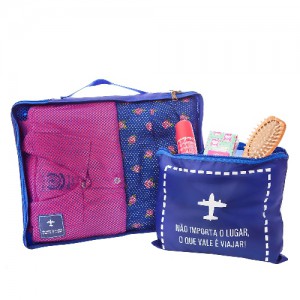Travel Bag Organizador de Mala Azul Grande + Saco c/ Ziper - Secalux
