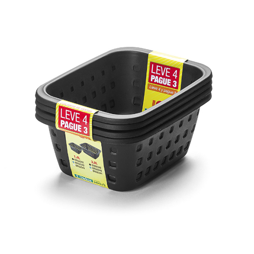 Conjunto de Cestos Pequenos 1,4L Preto 4pçs - Ordene