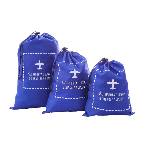Kit Saco c/ Cordão para Viagem Azul P/M/G 3Pçs - Secalux