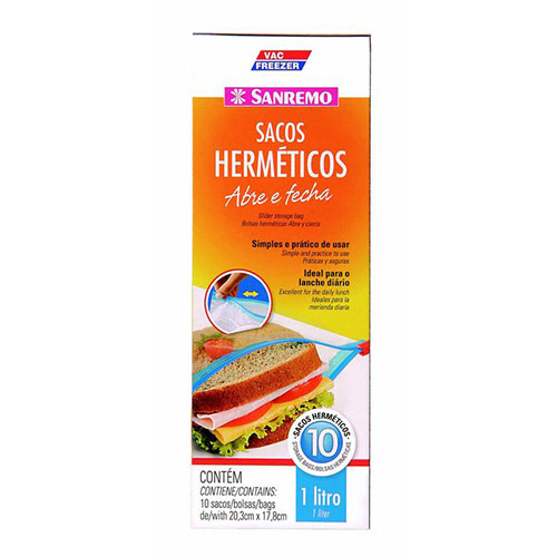 Saco Plástico Hermetico Abre e Fecha 1L - Sanremo