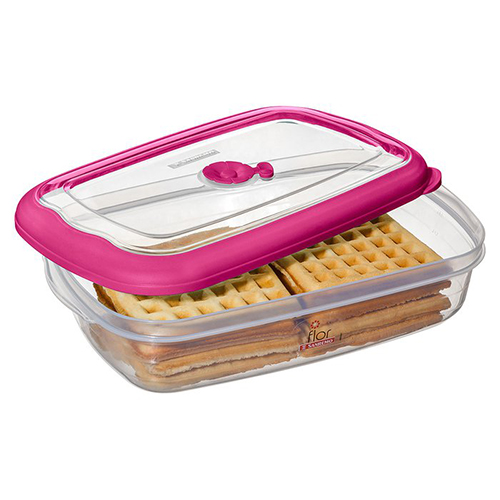 Pote Plástico Retangular Hermético Flor Rosa 2,4L - Sanremo