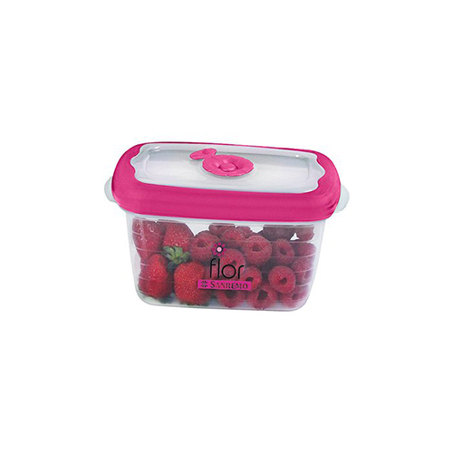 Pote Plástico Retangular Hermético Flor Rosa 700ml - Sanremo