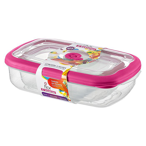 Conjunto de Potes Plásticos Retangulares Herméticos Flor Rosa 3pçs - Sanremo
