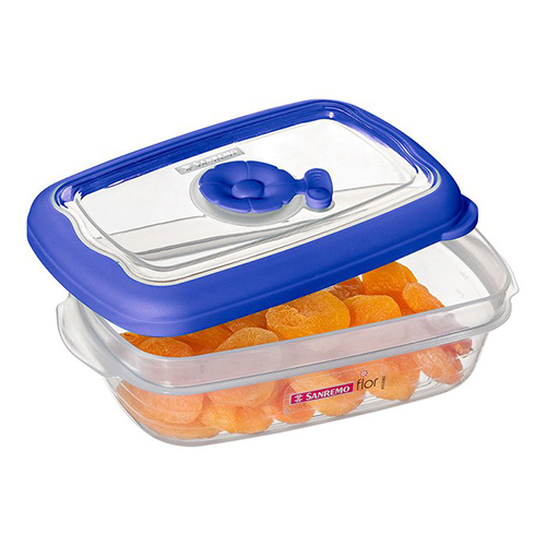 Pote Plástico Retangular Hermético Flor Azul 430ml - Sanremo