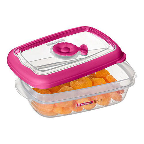 Pote Plástico Retangular Hermético Flor Rosa 430ml - Sanremo
