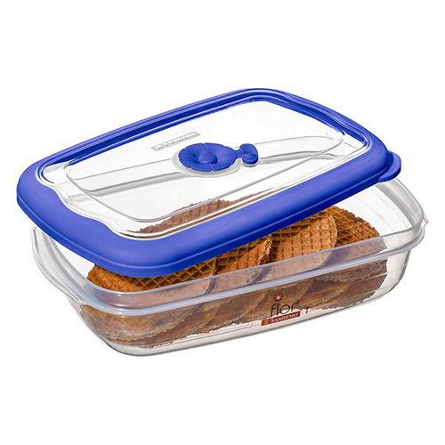 Pote Plástico Retangular Hermético Flor Azul 1,26L - Sanremo