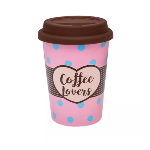 Copo Trip de Porcelana c/ Tampa Silicone Coffee Lovers 300ml - Oxford