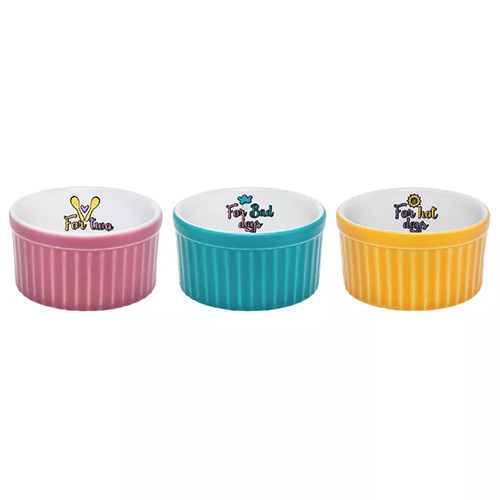 Conjunto de Tigelas Ramequins de Cerâmica Sortidas para Sorvete 180ml 3pçs - Oxford