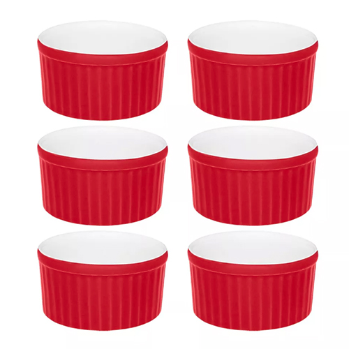 Conjunto de Tigelas Ramequins de Cerâmica Vermelha e Branca 180ml 6pçs - Oxford