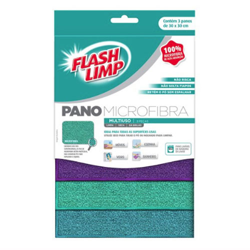 Conjunto de Panos de Microfibra Multiuso 3pçs - FlashLimp