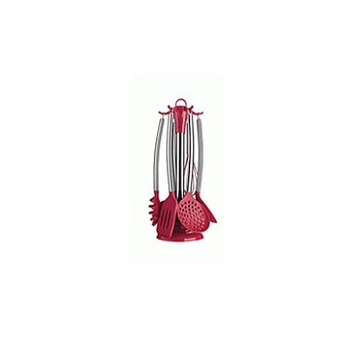 Conjunto de Utensílios Gadgets de Silicone c/ Cabo Inox Vermelho 7pçs - Euro Home