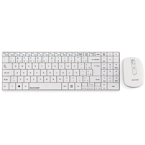 Teclado e Mouse sem Fio Multimídia 2.4Ghz USB Slim Branco - Multilaser