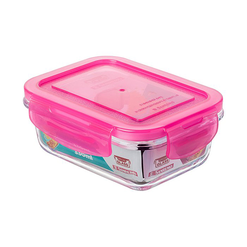Pote de Vidro Retangular Hermético Special Glass Rosa 330ml - Sanremo