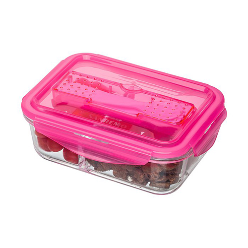 Pote de Vidro Retangular Hermético com Divisória Special Glass Rosa 1L - Sanremo