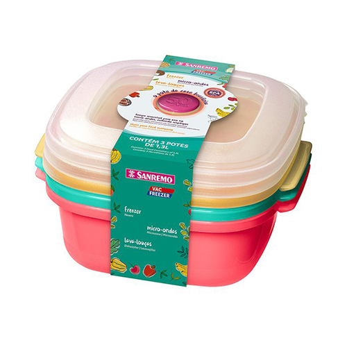 Conjunto de Potes Quadrados Vac Freezer 1,3L 3pçs - Sanremo