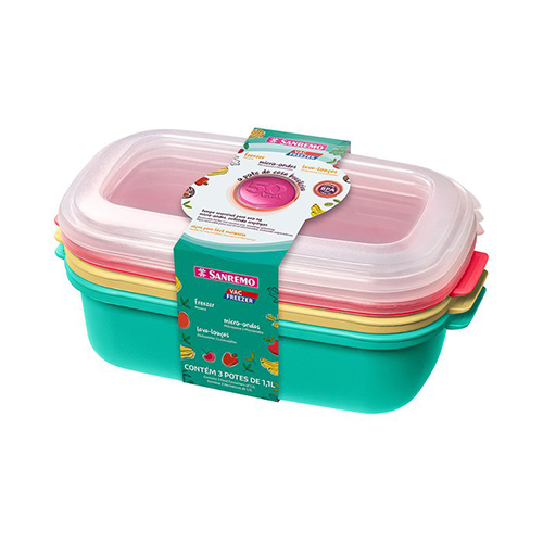 Conjunto de Potes Retangulares Vac Freezer 1,1L 3pçs - Sanremo