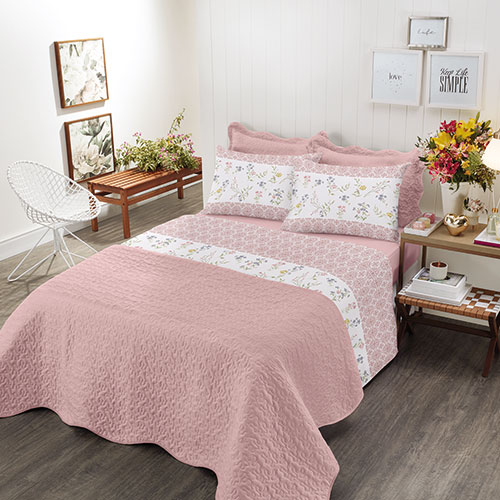 Jogo de Cama Casal Royal Plus 100% Algodão Nayla Rosa 4pçs - Santista