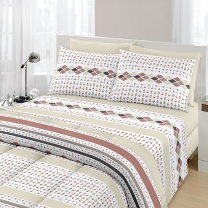 Jogo de Cama Solteiro Duplo Royal Plus 100% Algodão Nando Bege 3pçs - Santista