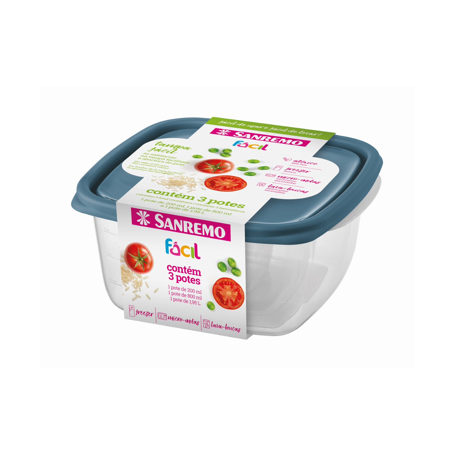 Conjunto de Potes Quadrados Fácil Verde 3pçs - Sanremo