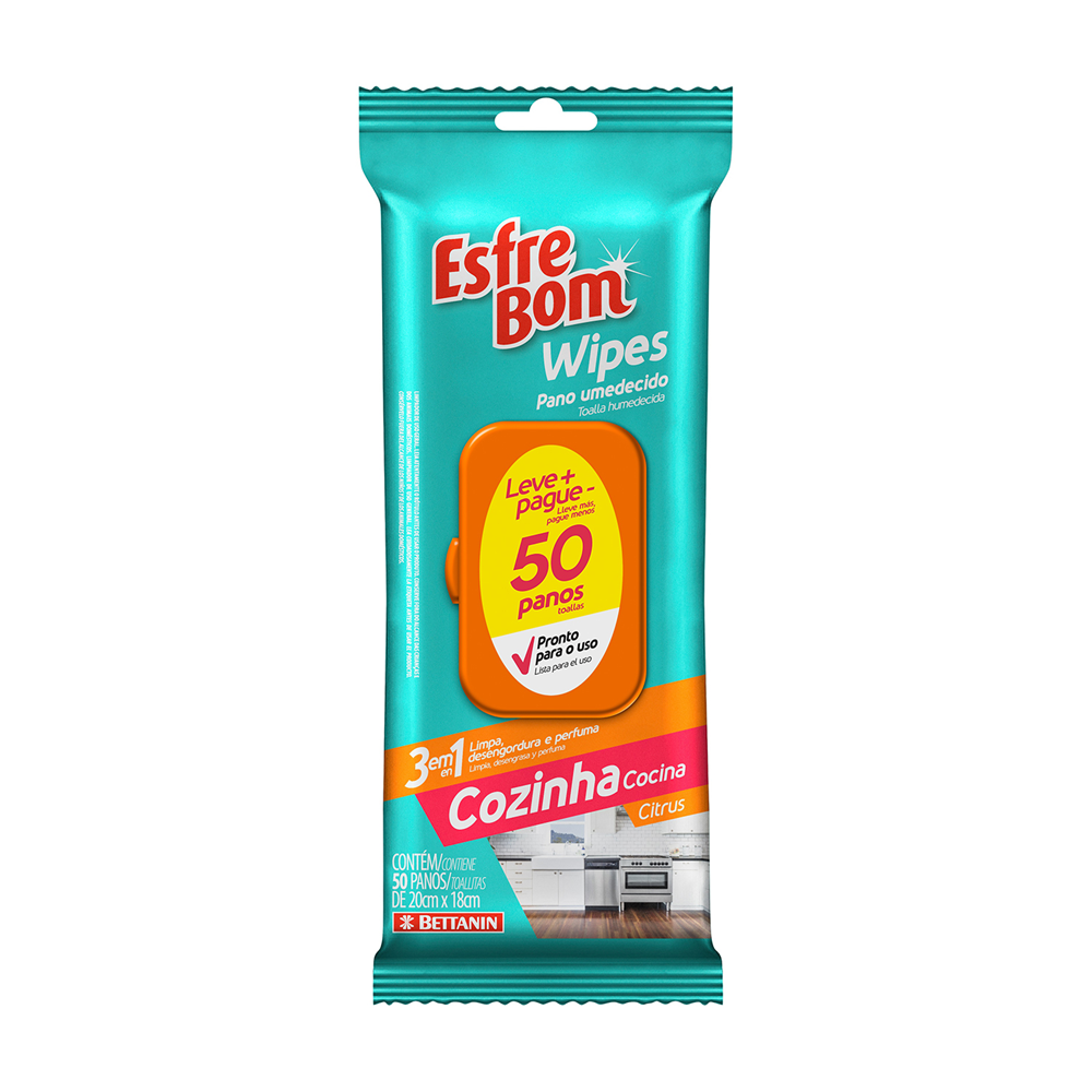 Wipes Panos Umedecidos Cozinha Citrus EsfreBom 50un - Bettanin