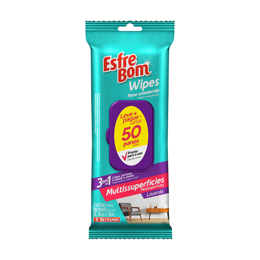Wipes Panos Umedecidos MultiSuperfícies Lavanda EsfreBom 50un - Bettanin