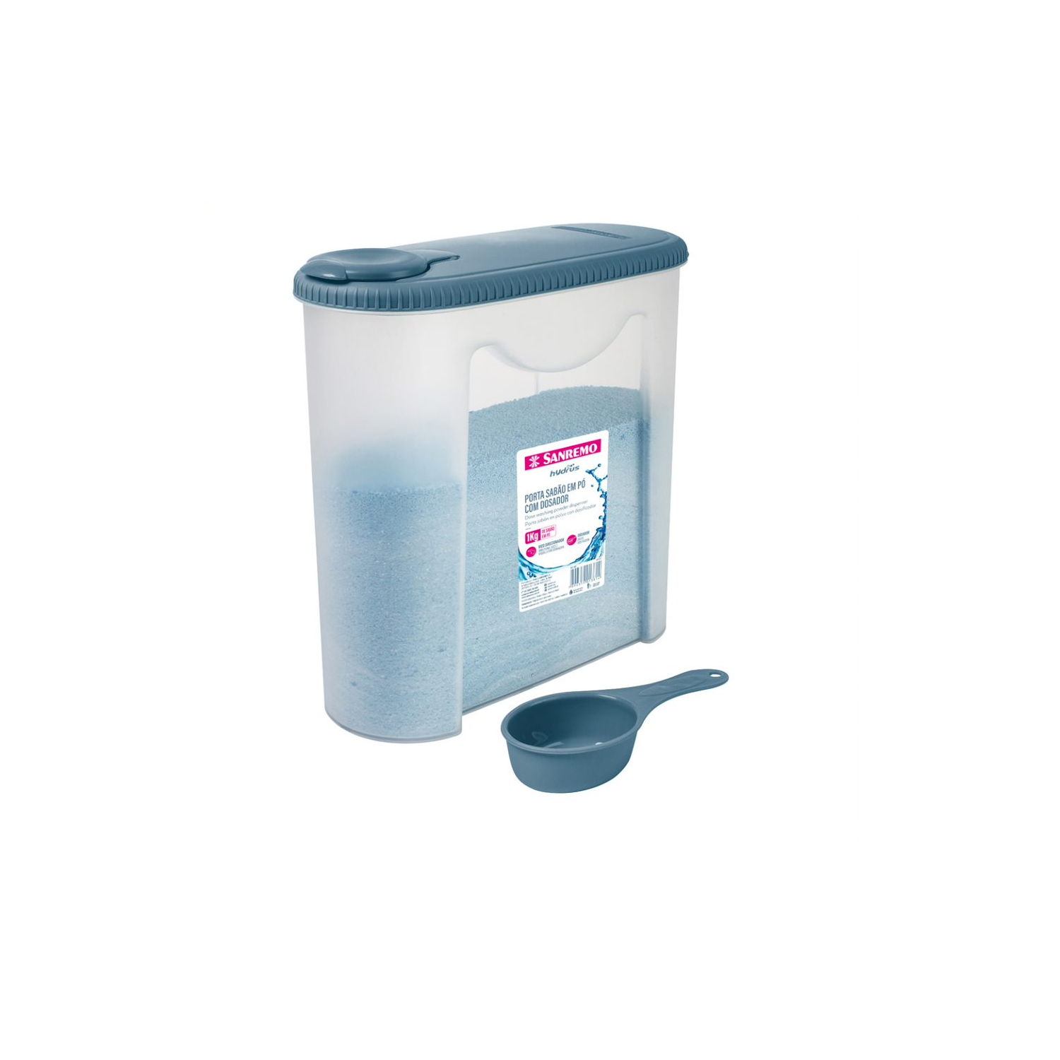 Porta Sabão em Pó com Dosador Hydrus Cinza 1kg - Sanremo
