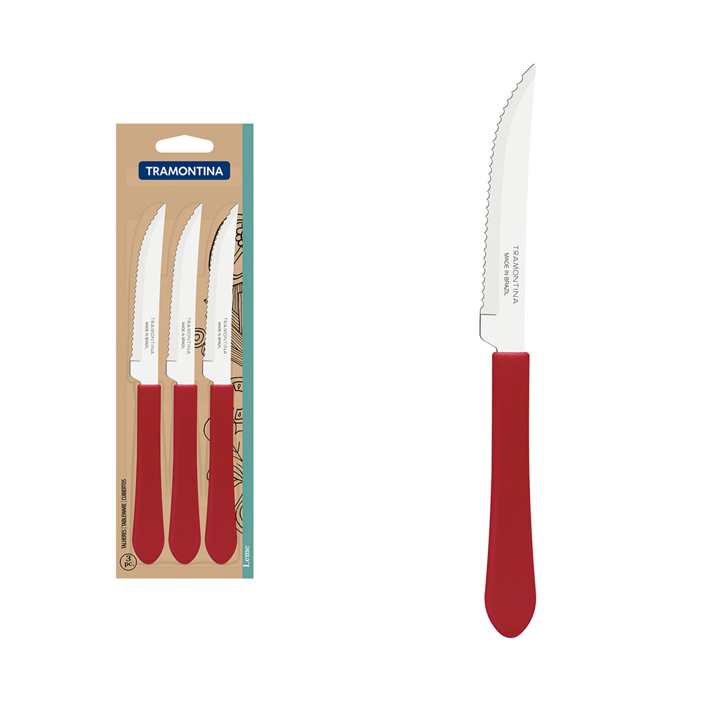 Conjunto de Facas para Churrasco Leme Vermelho 3 Peças - Tramontina