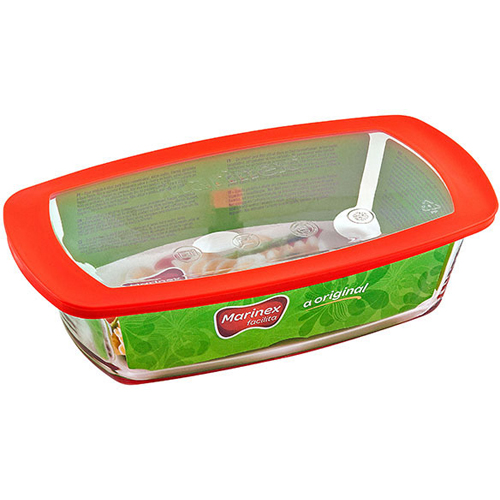 Forma Retangular Prática com Tampa Plástica Cristal e Vermelha 1,5L - Marinex