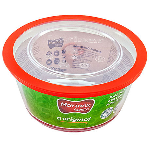 Tigela Redonda Grande Prática com Tampa Plástica Cristal e Vermelha 2,4L - Marinex